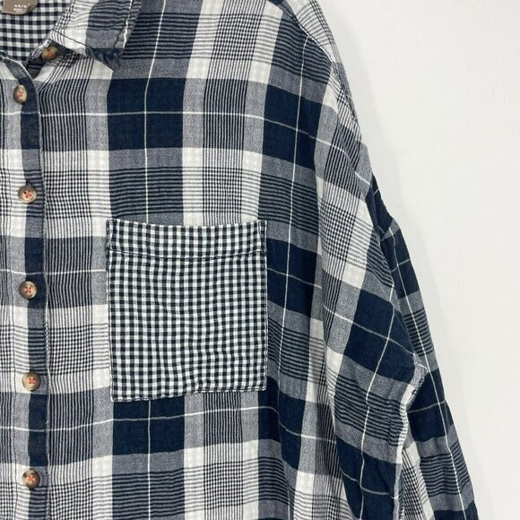 Anthropologie Pilcro Blouse Women's XS Black Plaid 3/4 Sleeves Rounded Hem Tunic - Picture 5 of 11